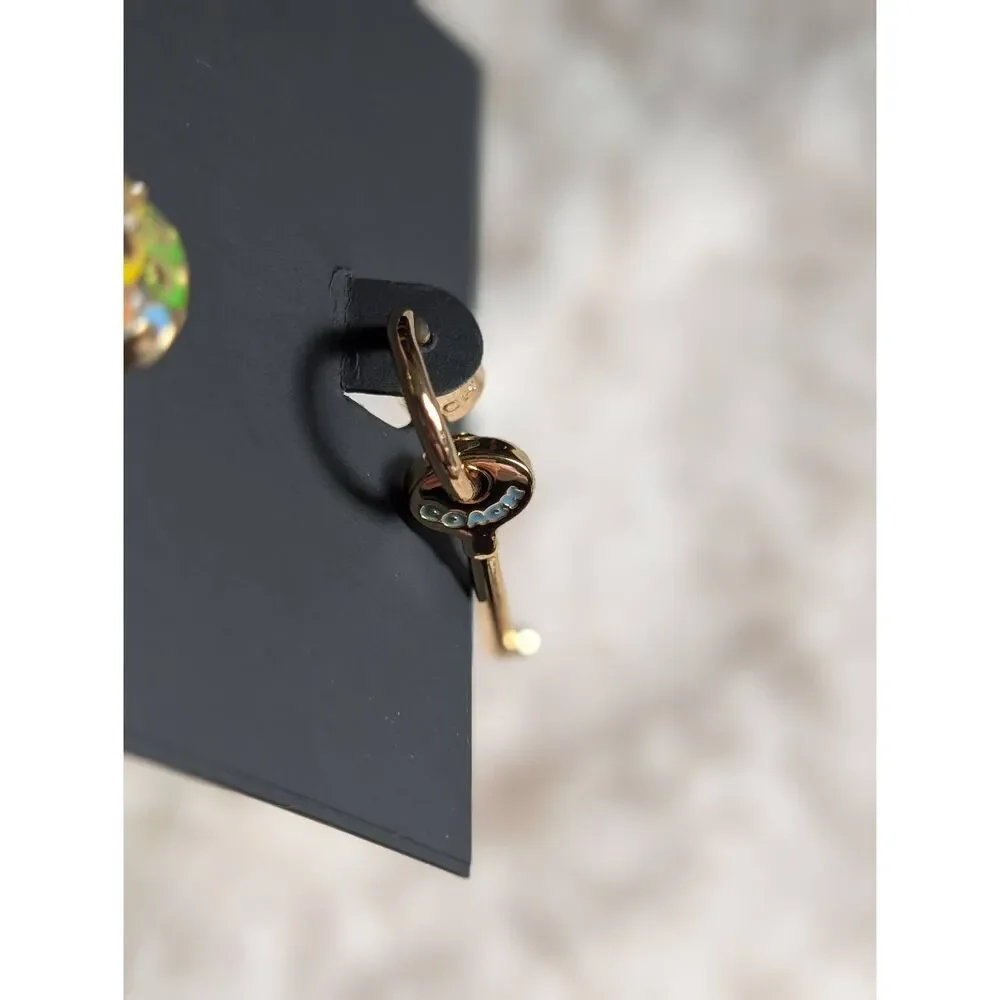 COACH Signature Rainbow Quilted Lock & Key Huggie Hoop Earrings